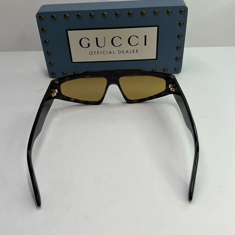 New Authentic Gucci Yellow Logo Browline Unisex Sunglasses GG1591S 002 58.